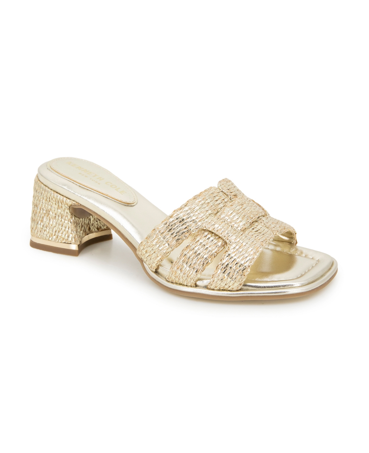 Kenneth Cole New York Women's Harper Woven Strap Slip-On Block Heel Sandals - Platinum- Raffia