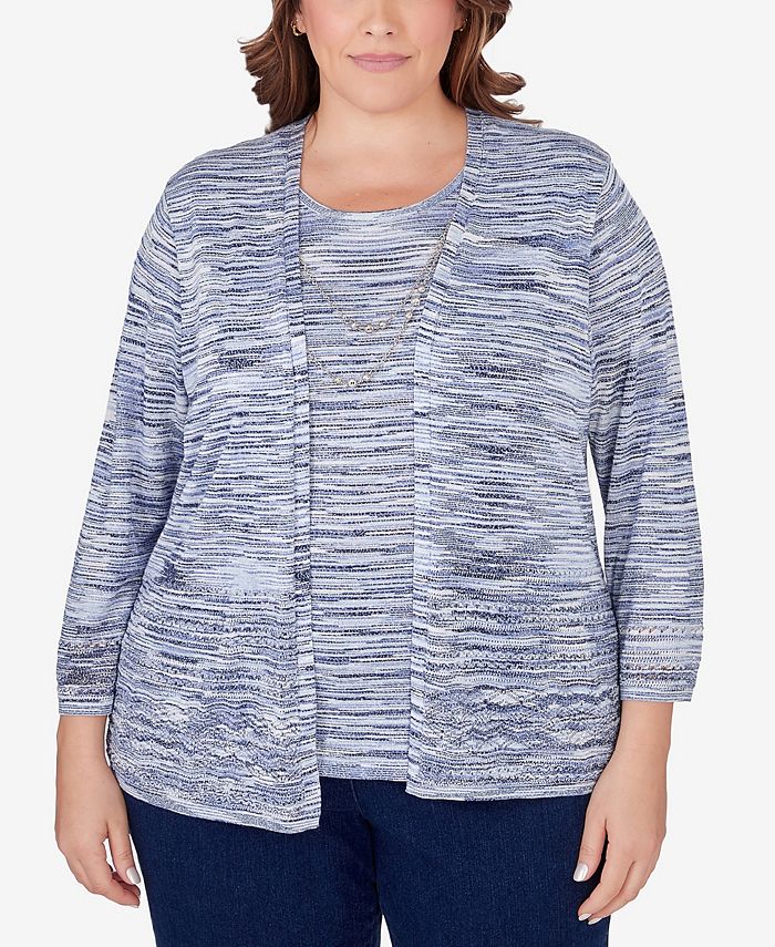 Alfred Dunner Plus Size A Fresh Start Space Dye Two In One Sweater with  Necklace - Macy's