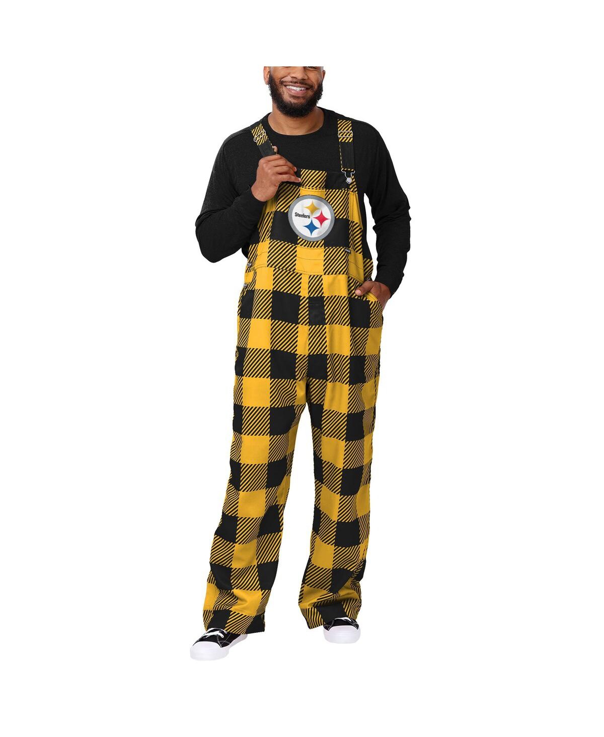 Men's Foco Black Pittsburgh Steelers Big Logo Plaid Overalls - Black