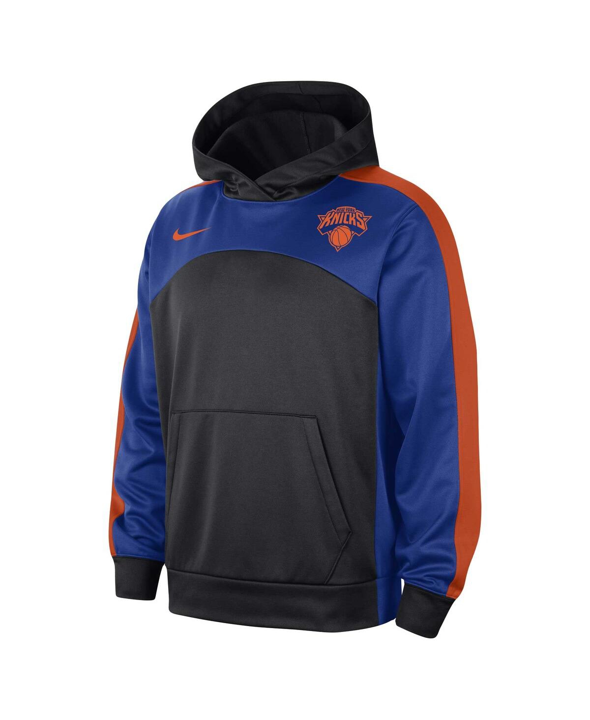 Shop Nike Men's  Black, Blue New York Knicks Authentic Starting Five Force Performance Pullover Hoodie In Black,blue