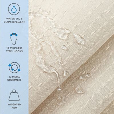 Raindrop Stripe Textured Shower Curtain Set with 12 Metal Rolling Rings, Weighted Hem, Rust-Proof Grommets, Fine 100% Polyester Yarn