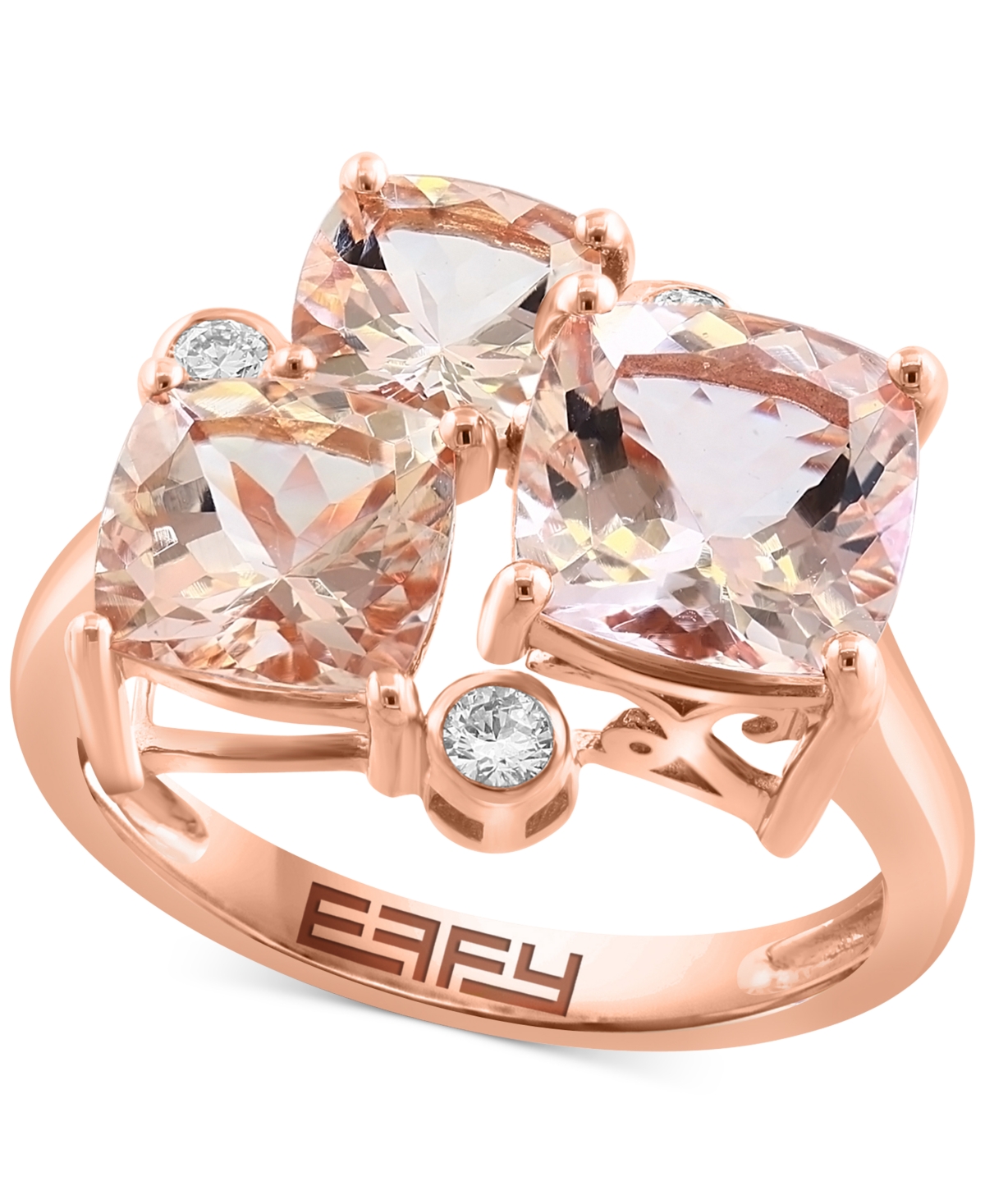 Effy Collection Effy Morganite (4 Ct. T.w.) & Diamond (1/8 Ct. T.w.) Trio Ring In 14k Rose Gold