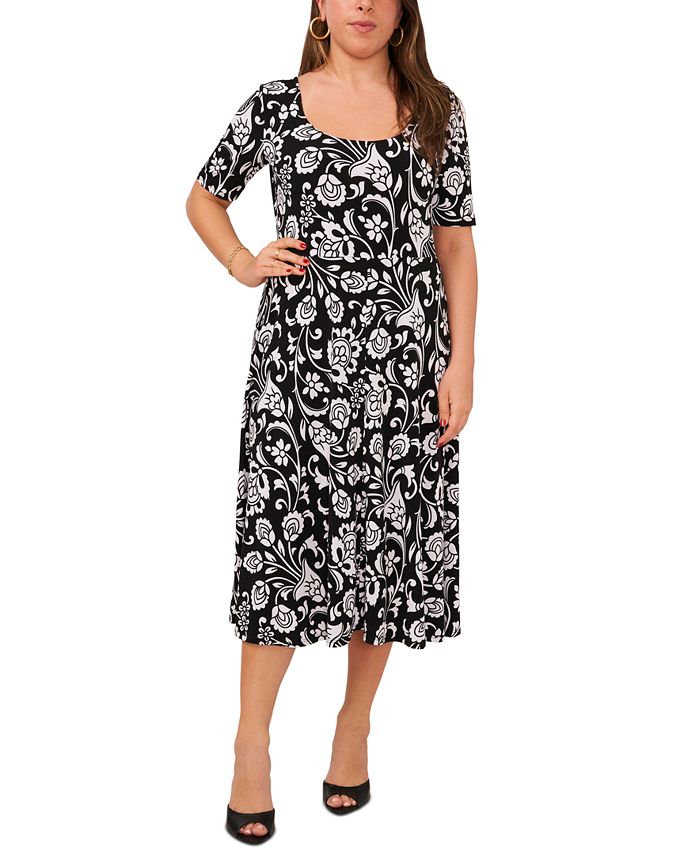 MSK Petite Floral Elbow Sleeve Pullover Midi Dress Macy s
