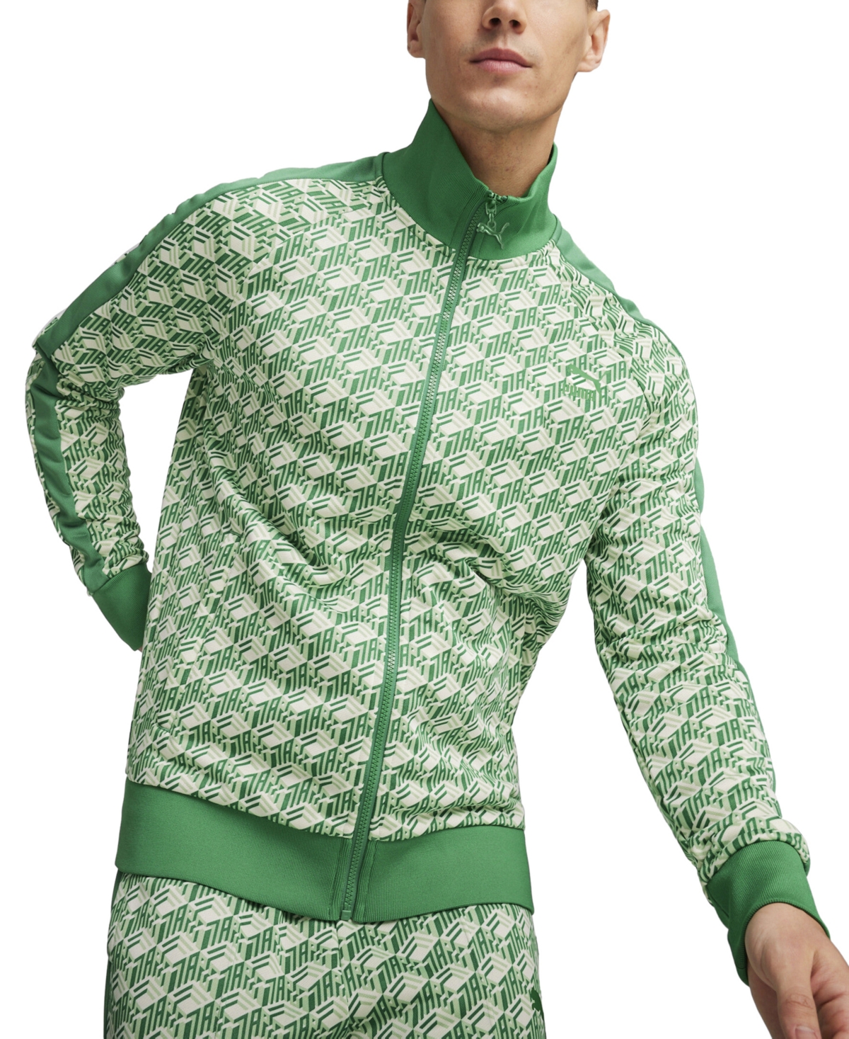 Puma Men's T7 Standard-fit Logo-print Full-zip Track Jacket In Archive Green-aop