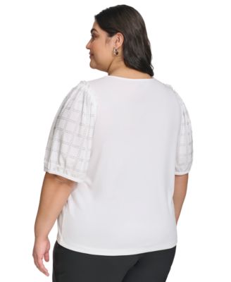 Plus Size Embellished Puff Sleeve Top, First@Macy’s