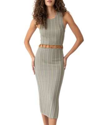 ADRIENNE LANDAU - Women's Round-Neck Wood-Bead-Trim Dress