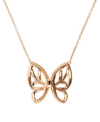 Lab Grown Pink Sapphire & Lab Grown White Sapphire, Butterfly 18" Pendant Necklace in 14k Rose Gold-Plated Sterling Silver