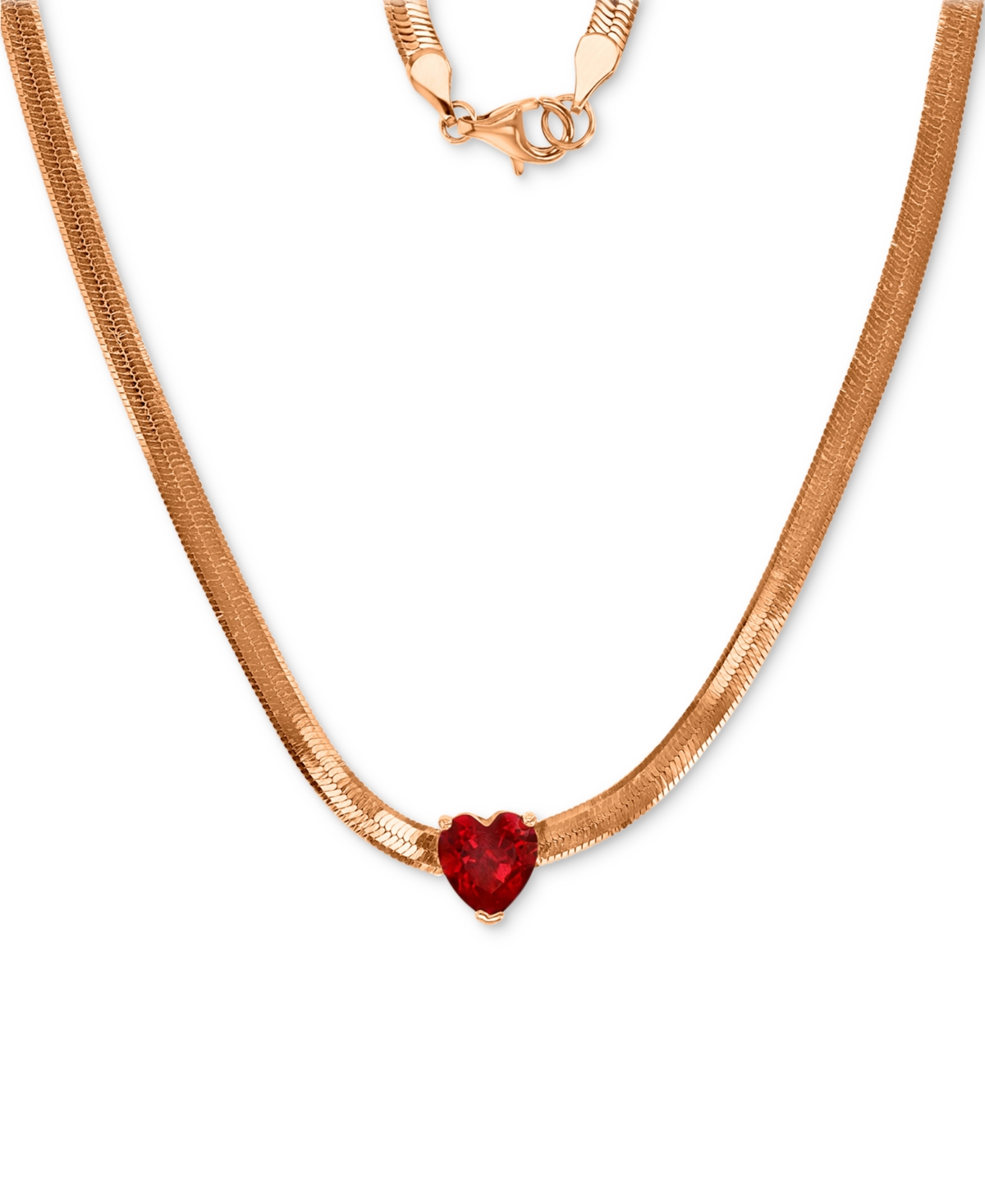 Shop Macy's Lab Grown Ruby Herringbone Link 18" Collar Necklace (1-5/8 Ct. T.w.) In 14k Rose Gold-plated Sterlin