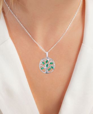 Lab Grown Emerald Family Tree 18" Pendant Necklace (1/2 ct. t.w.) in Sterling Silver