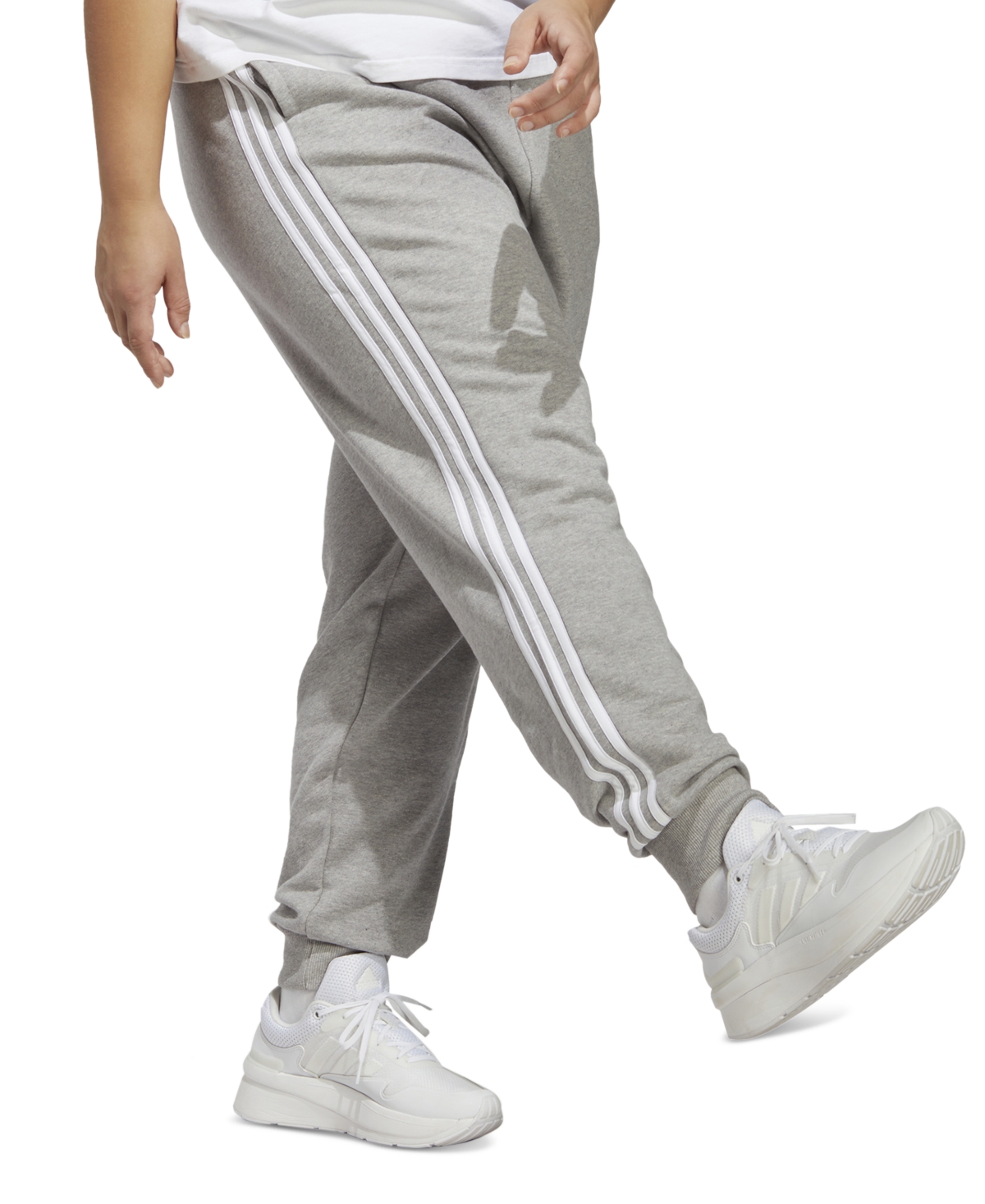 adidas Plus Size Essentials 3-Striped Cotton French Terry Cuffed Joggers -white