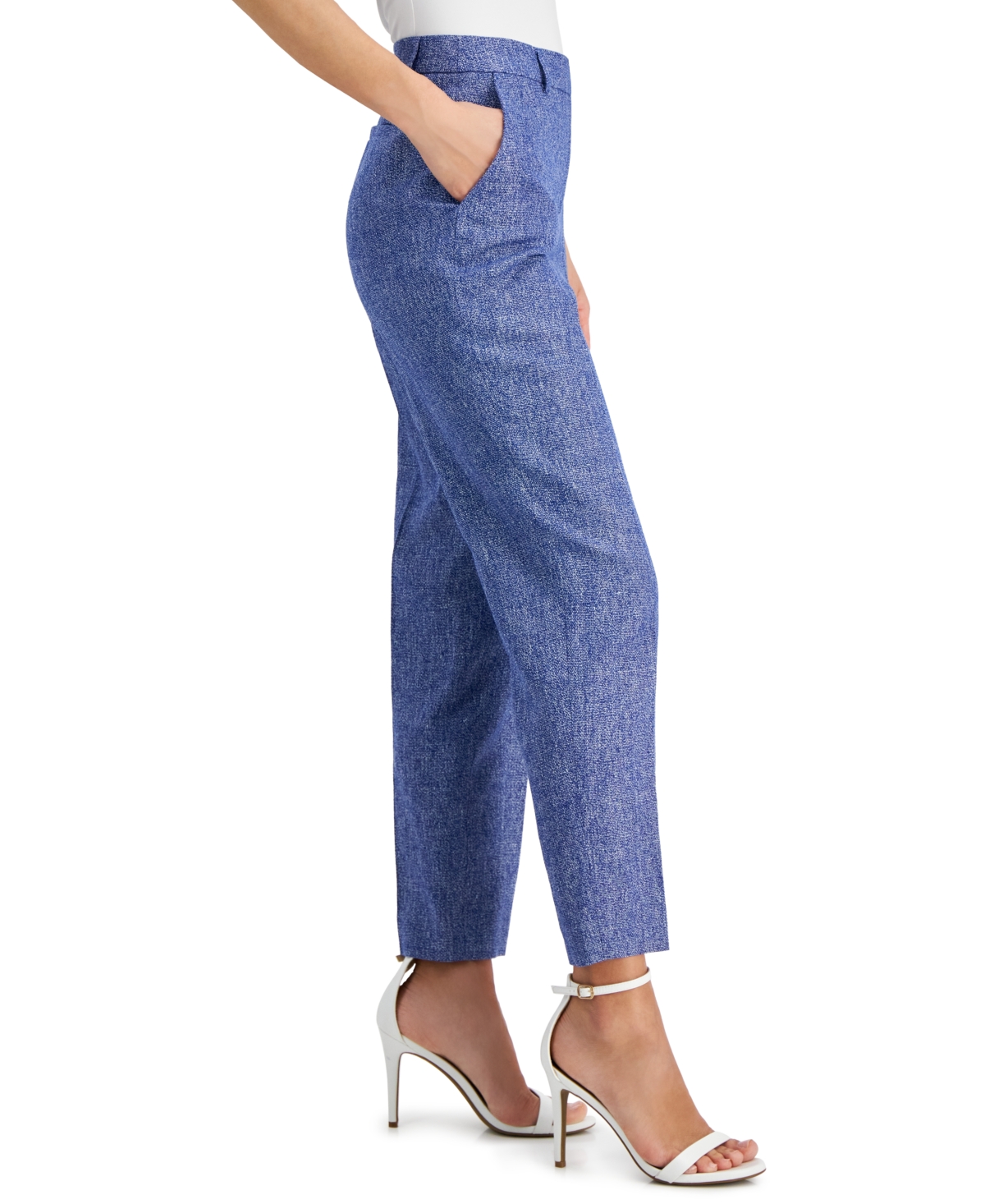 Shop Anne Klein Women's Linen-blend Straight Ankle Pants In Shore Blue
