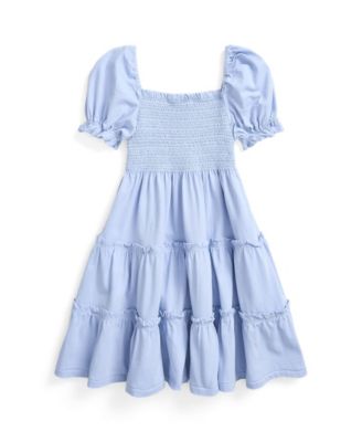 Polo Ralph Lauren Girls' Smocked Tiered Cotton Jersey Dress - Little Kid - Blue