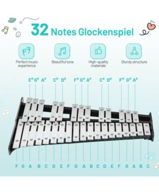 32 Note Glockenspiel Xylophone Percussion Bell Kit with Adjustable Stand