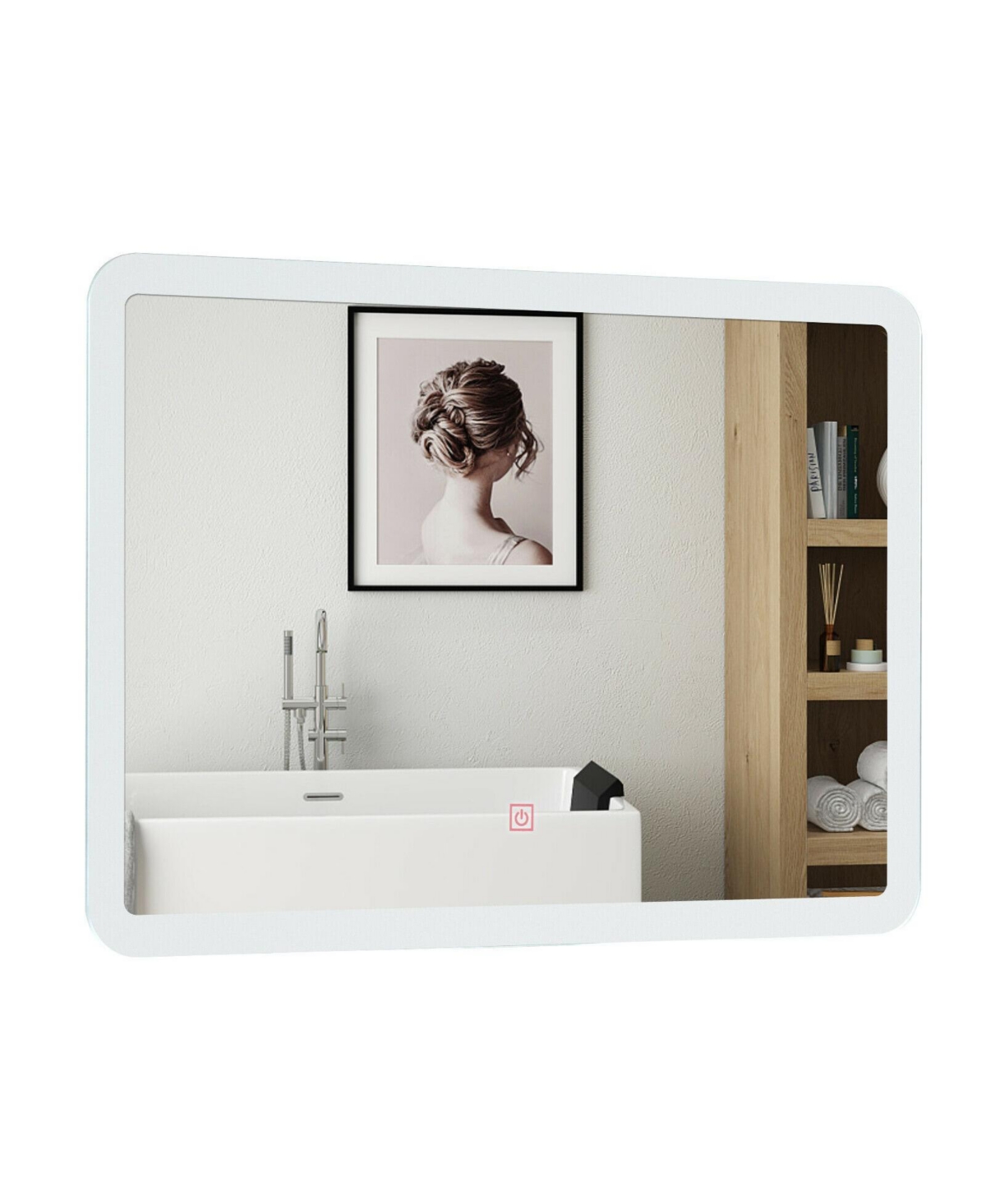 Led Wall-mounted Bathroom Rounded Arc Corner Mirror with Touch - White
