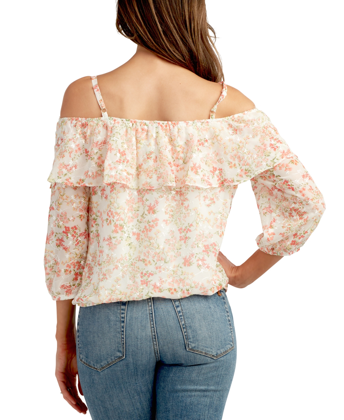 Shop Bcx Juniors' Embroidered Off-the-shoulder Ruffle Top In Pat B