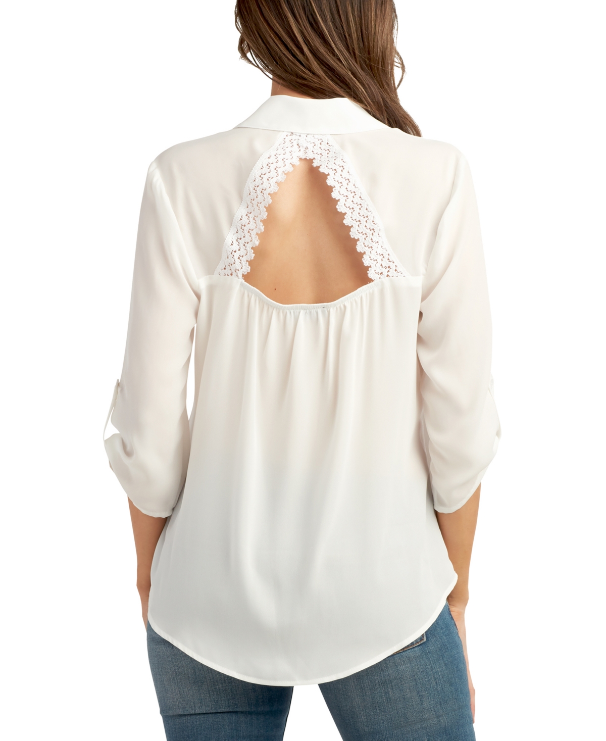 Shop Bcx Juniors' 3/4-sleeve Cutout Button-front Shirt In Off White