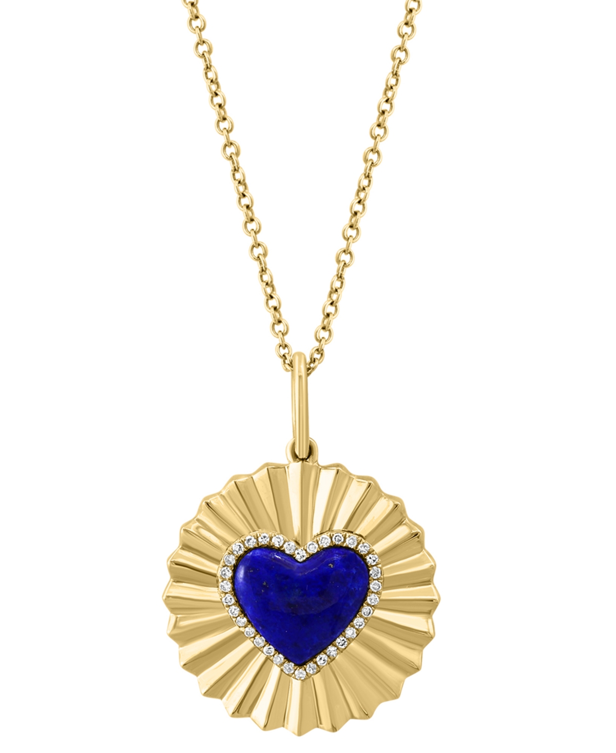 Effy Lapis Lazuli & Diamond (1/10 ct. t.w.) Heart Halo Sunray Disc 18