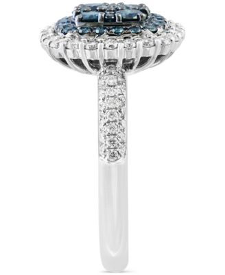 EFFY&reg; Blue Diamond & White Diamond Halo Cluster Ring (1-1/3 ct. t.w.) in 14k White Gold