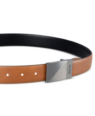 Men's Reversible Faux-Leather Plaque-Buckle Belt