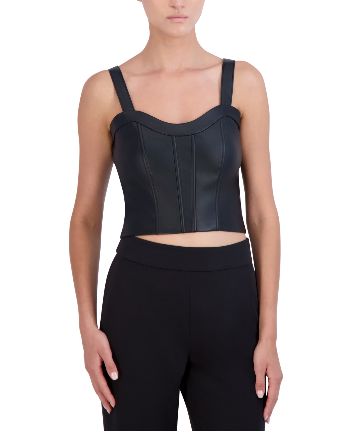 Shop Bcbg New York Women's Faux-leather Corset Top In Onyx