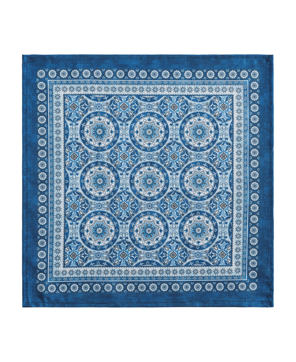Vietri Medallion Blue Block Print Stain Water Resistant Indoor and Outdoor Napkins, Set of 4