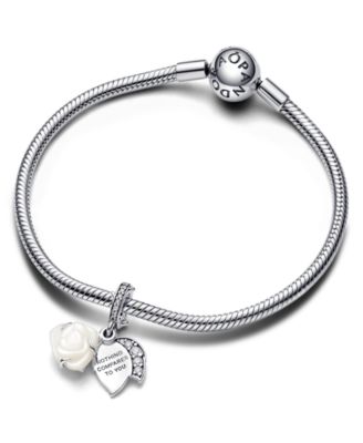 White Rose Bloom Double Dangle Charm in Sterling Silver