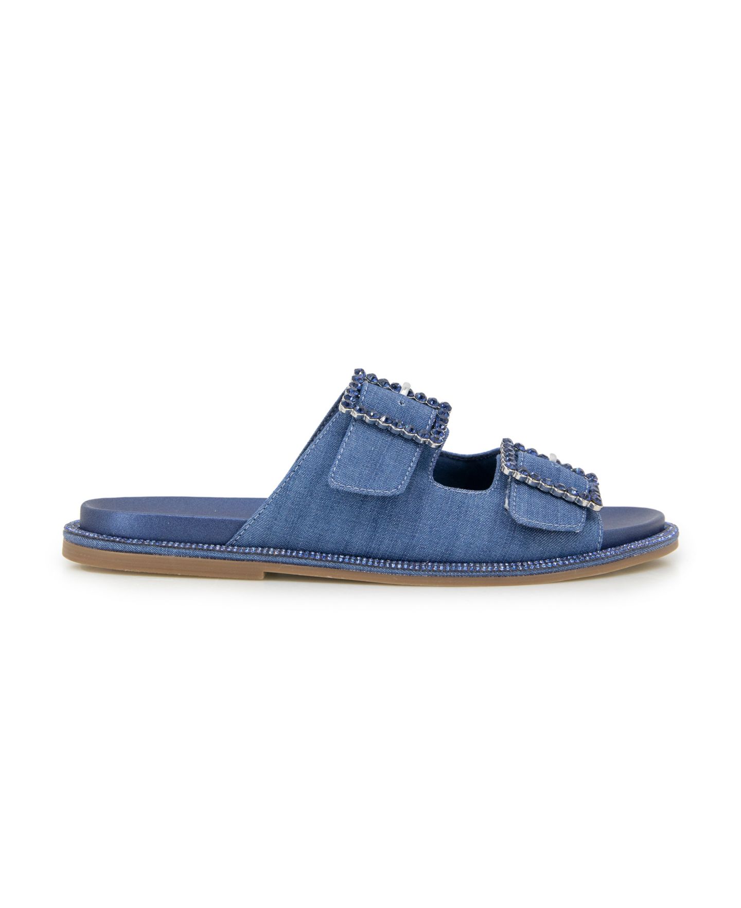 Женские сандалии Kenneth Cole Reaction Sydney Two Band Jewel Buckle Flat, цвет: Джинсовый — фото 2