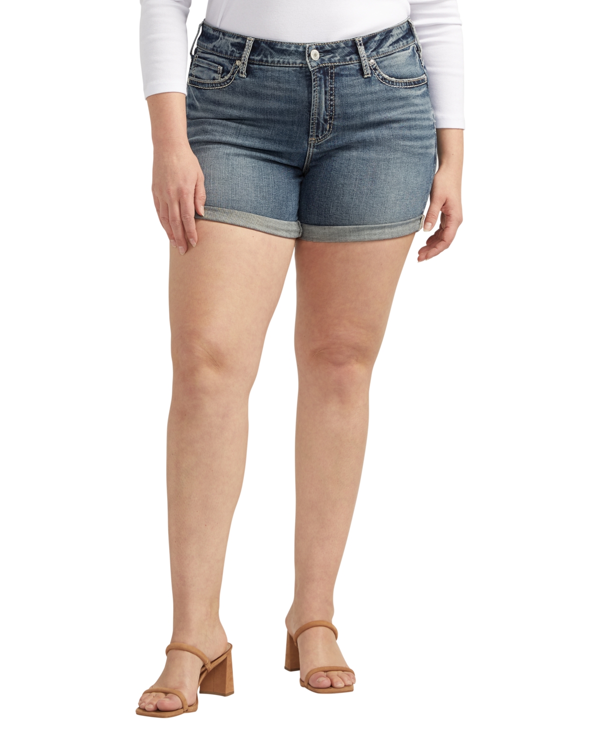 Silver Jeans Co. Plus Size Suki Mid Rise Curvy Fit Shorts In Indigo