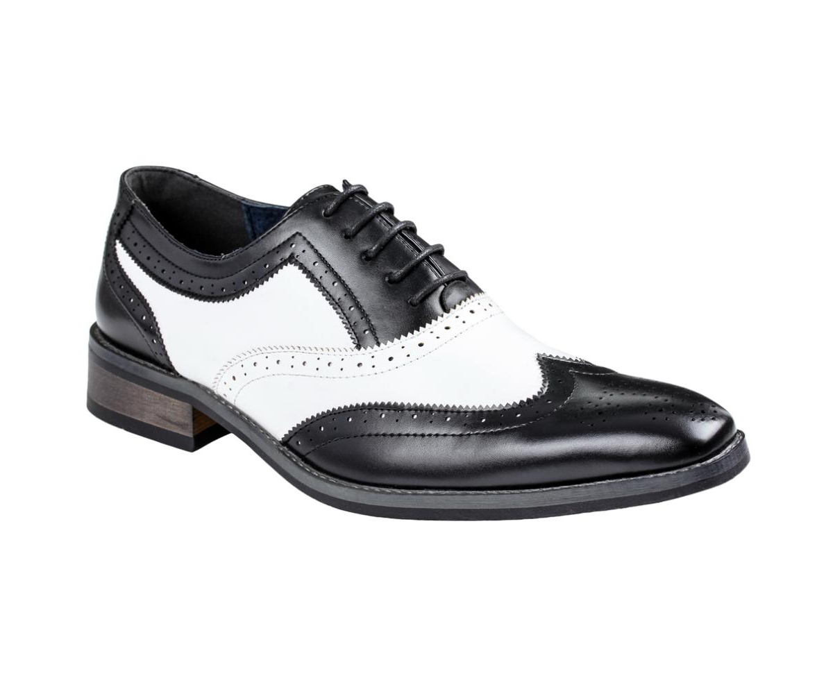 Men's Two Tone Wing Tip Oxford Dress Shoes - Black/white