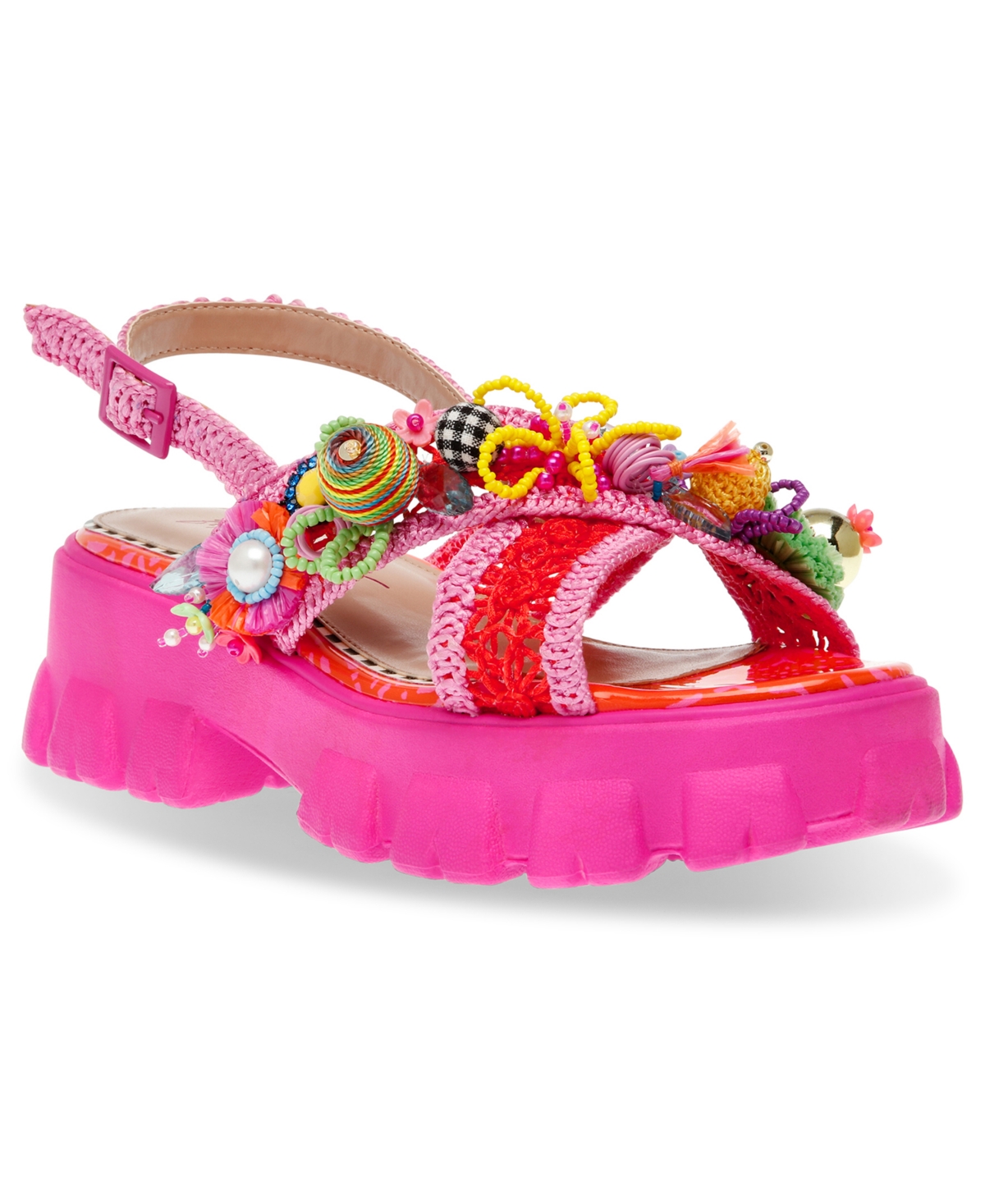 Shop Betsey Johnson Women's Graysen Embellished Platform Lug-sole Sandals In Pink Multi