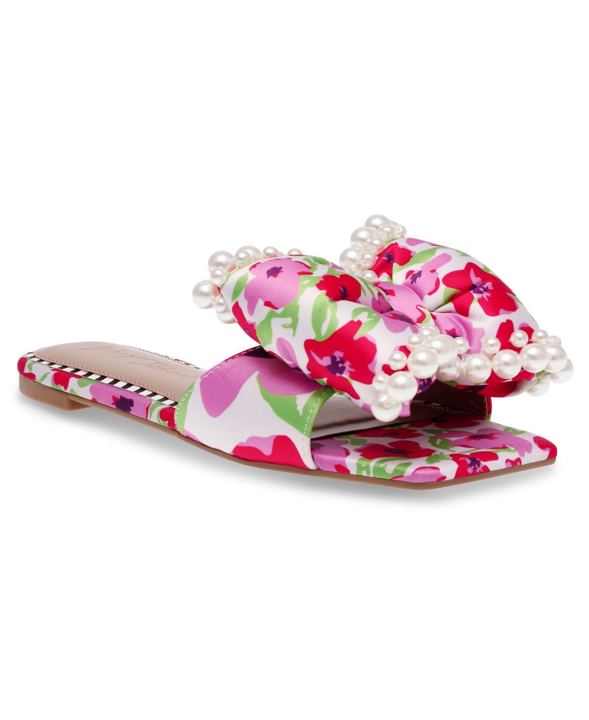 Shop Betsey Johnson Women's Liah Pearl-embellished Bow Slide Sandals In White Multi