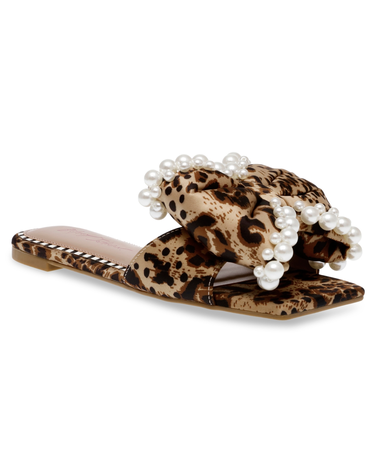 Shop Betsey Johnson Women's Liah Pearl-embellished Bow Slide Sandals In Leopard