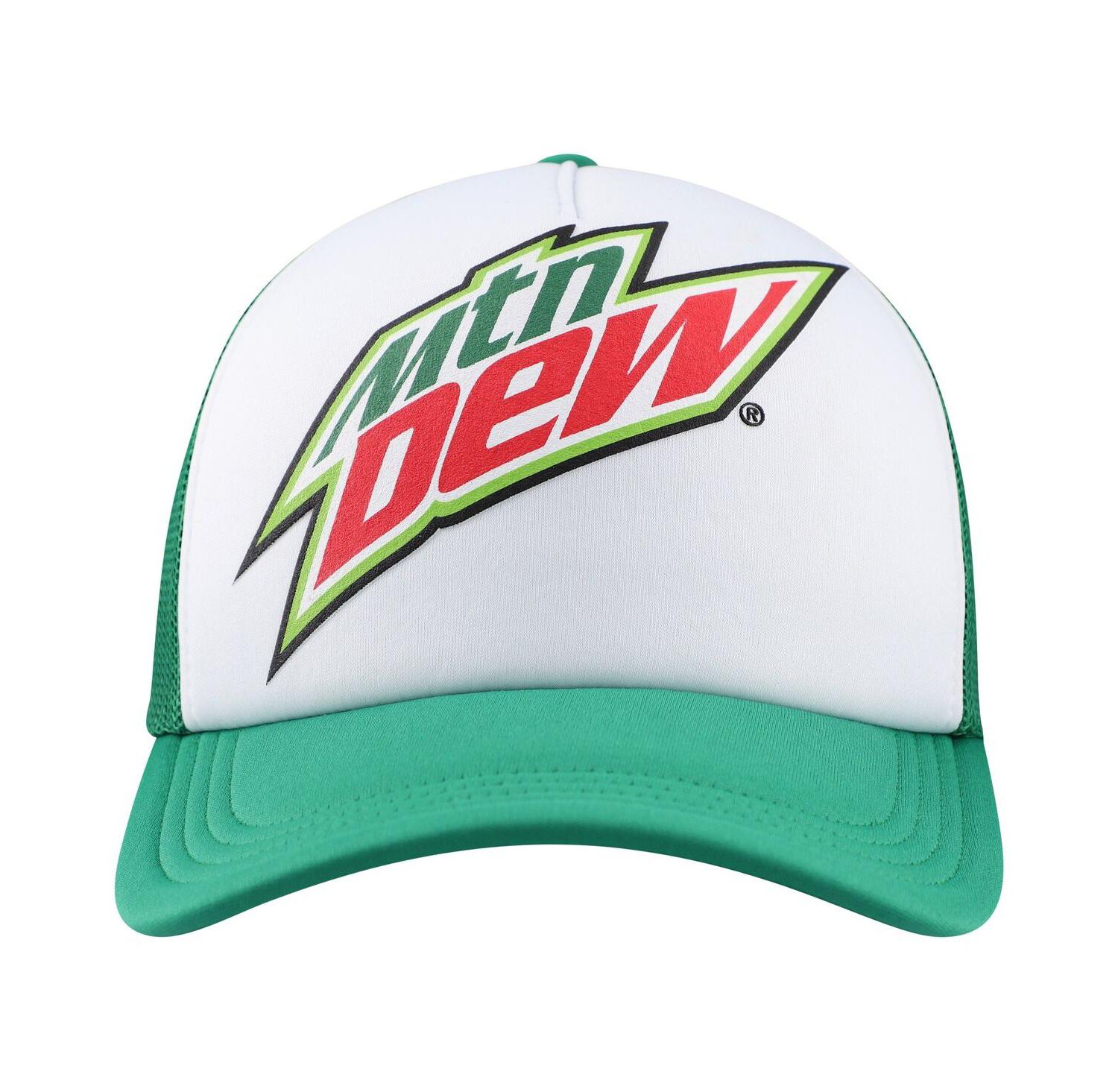 Men's White, Green Mountain Dew Foam Trucker Adjustable Hat