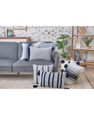 Bree Striped Sky Blue Cotton Accent Pillow, 14" x 22"