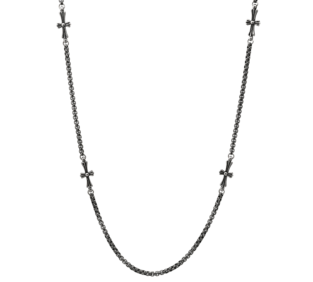 Shop Steeltime Men's Stainless Steel Round Link Chain & Crosses Necklace, 24" In Gunmetal