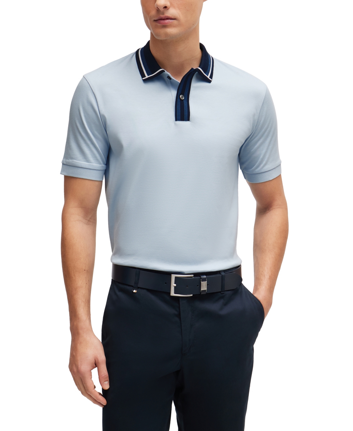 Hugo Boss Boss By  Men's Contrast Striped Slim-fit Polo Shirt In Light,pastel Blue