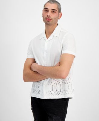 GUESS - Men's Regular-Fit Poplin Eyelet Shirt