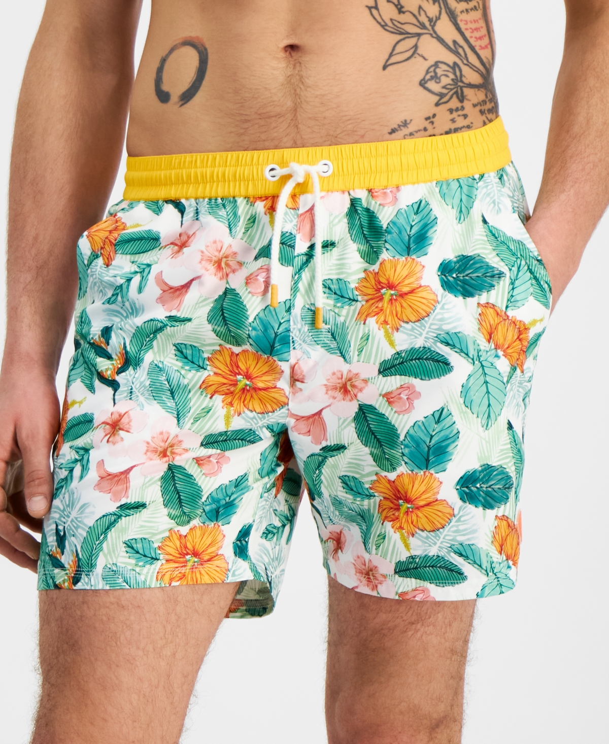 Shop Guess Men's Vintage-print Floral Swim Trunks In Aop Green And Pink Foliage