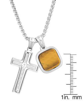 Men's Silver-Tone Our Father English Prayer Spinning Cross & Square Pendant Necklace, 24"