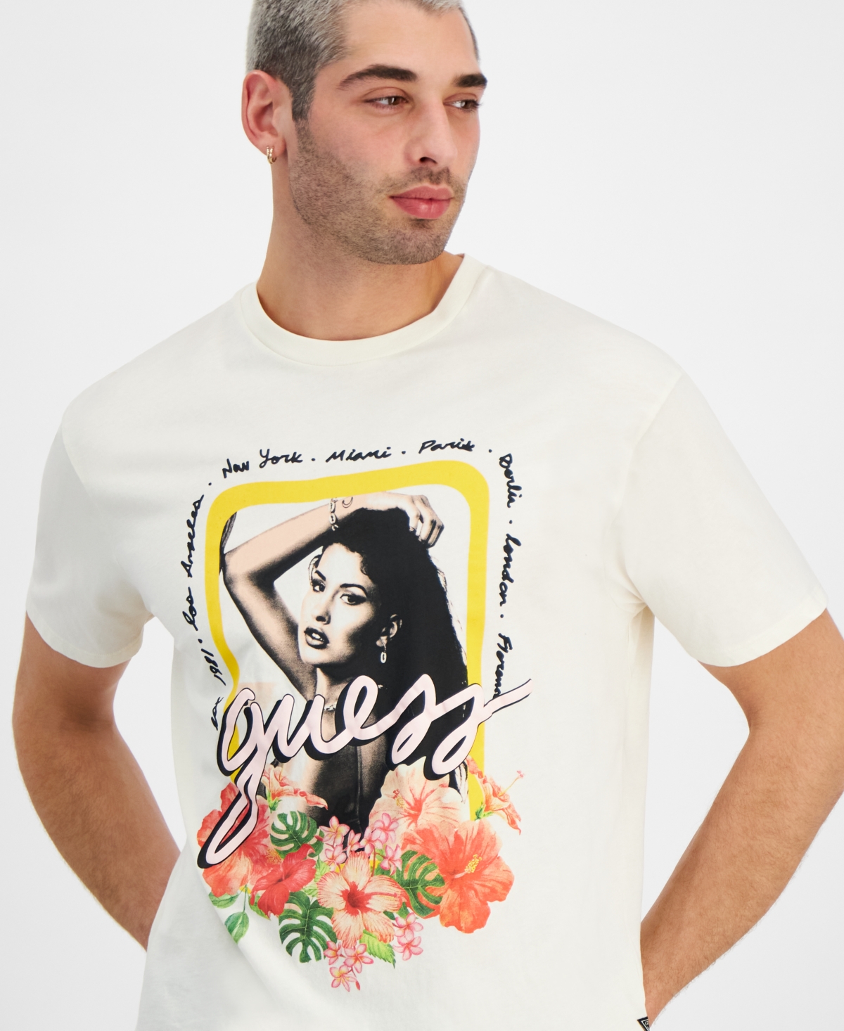 Shop Guess Men's Regular-fit International Logo T-shirt In Vanilla Cream Multi
