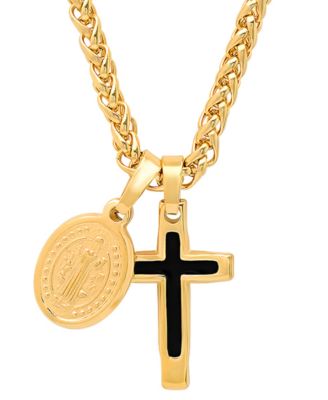Men's Cross & St. Benedict Pendant Necklace, 24"