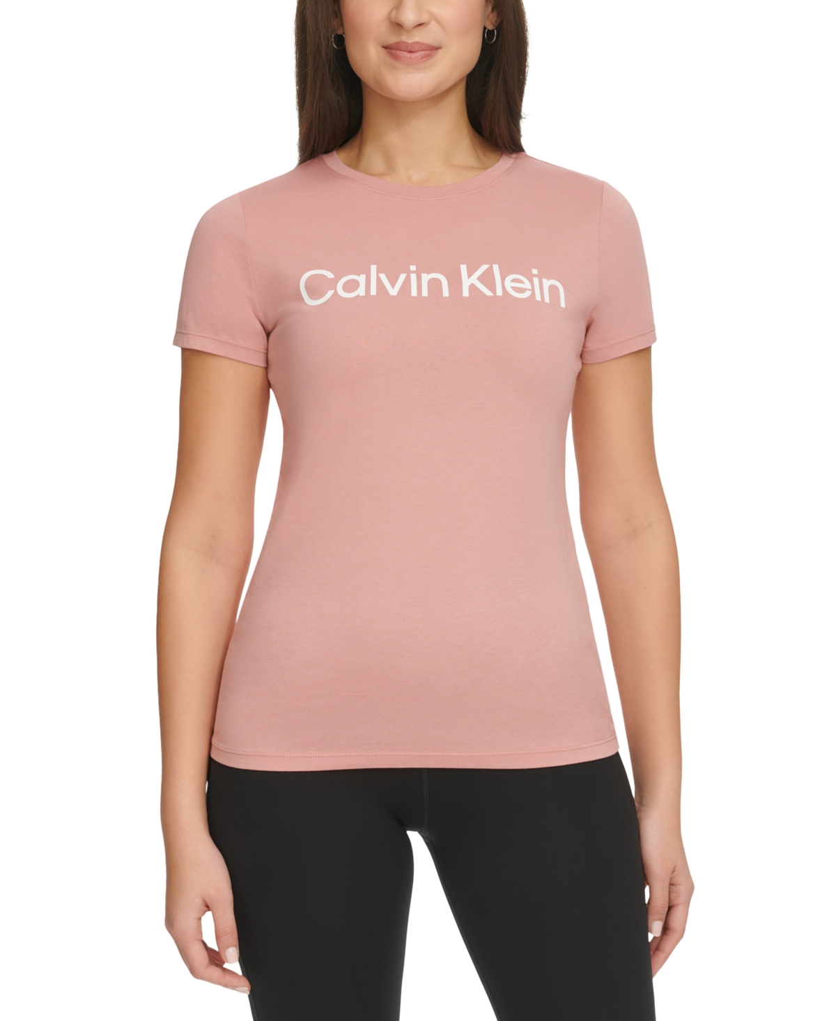 Calvin Klein Women's Logo Graphic Short-sleeve Top In Ash Rose