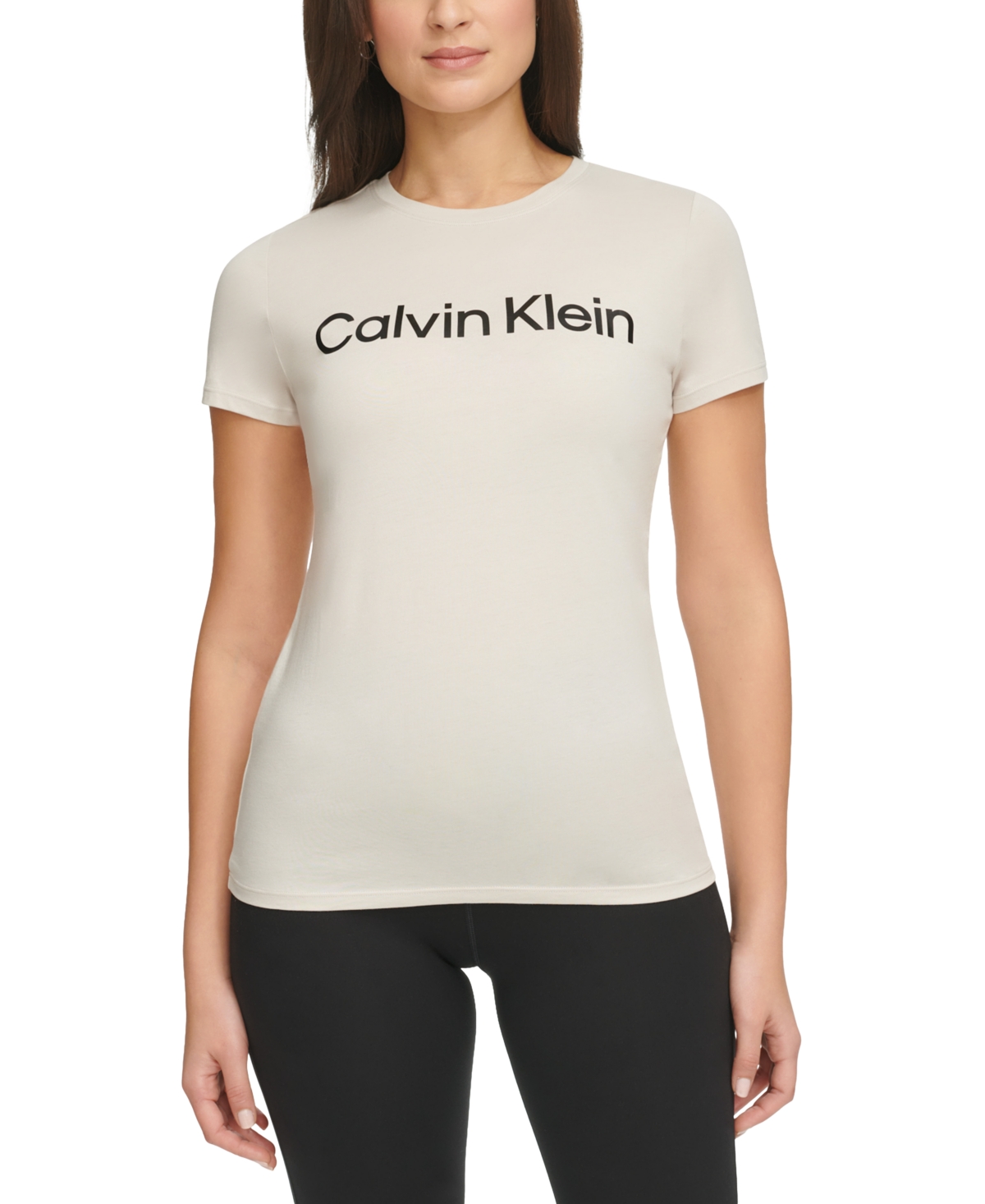 Calvin Klein Women's Logo Graphic Short-sleeve Top In Porcini