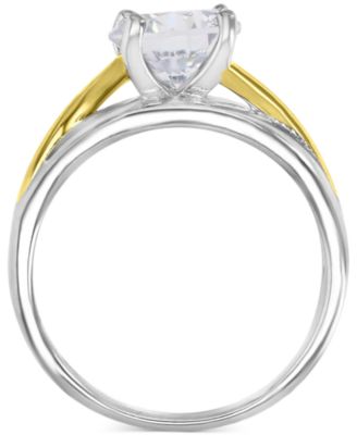 Cubic Zirconia Twist Style Engagement Ring in Sterling Silver & 14k Gold-Plate