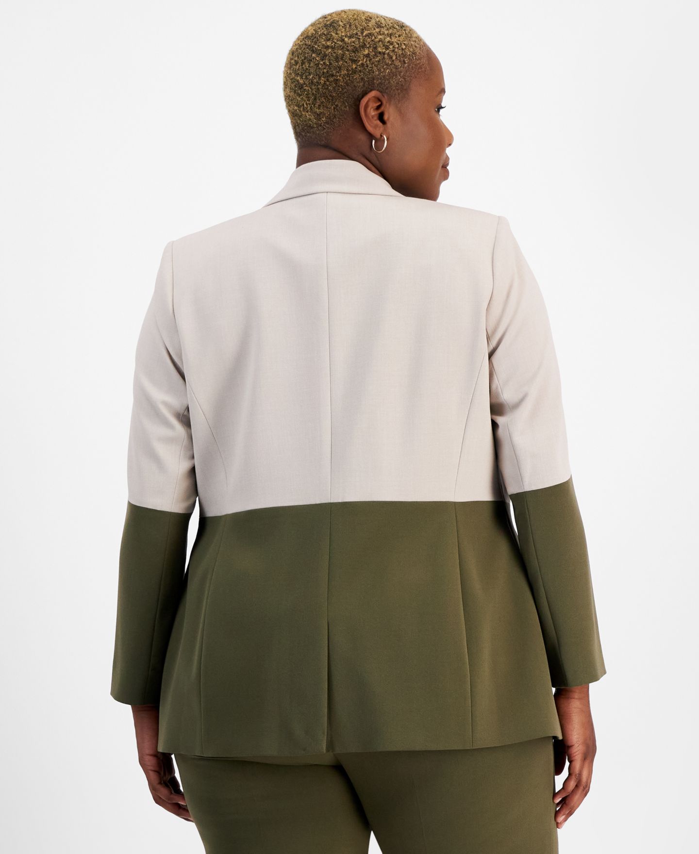 Женский пиджак Tahari ASL Plus Size Colorblocked Boyfriend Blazer, цвет: Песочный / Тёмно-зелёный — фото 2