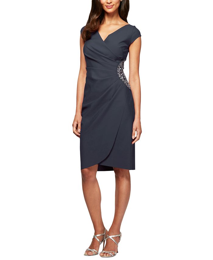 Alex Evenings Petite Beaded Ruched Sheath Dress - Macy's