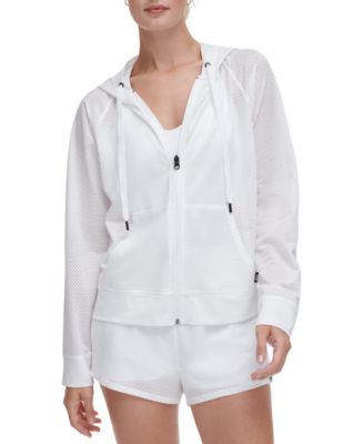 DKNY Women's Sprint Mesh Relaxed Full Zip Hoodie Purple Size Medium