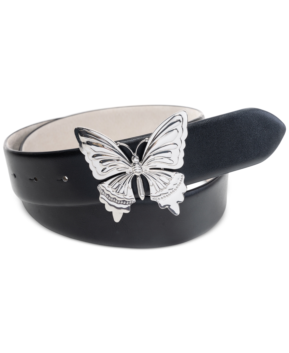 Women's Butterfly Buckle Belt, Created for Macy's - Black Silver