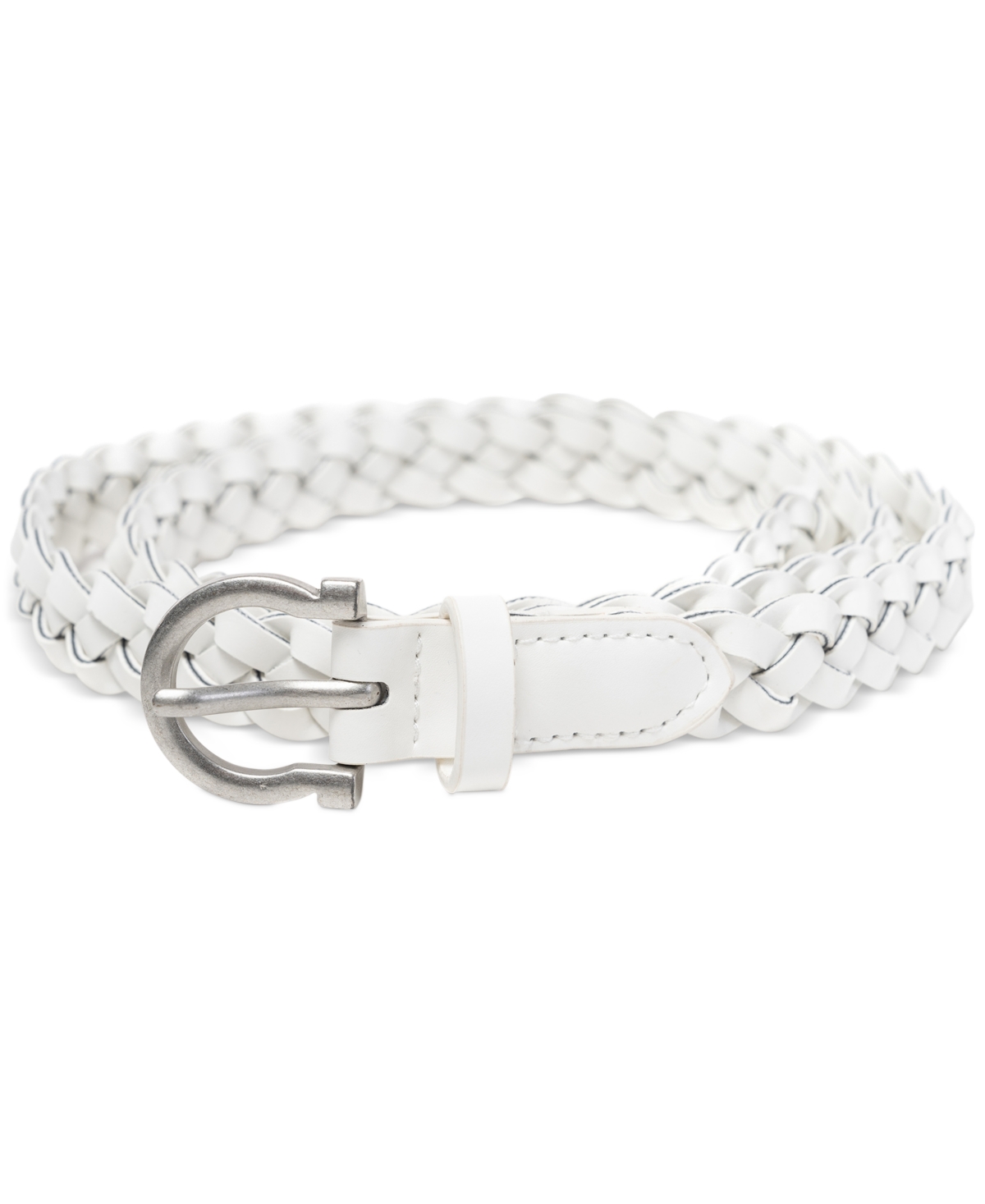 Shop Style & Co Women's Braided Faux-leather Belt, Created For Macy's In White