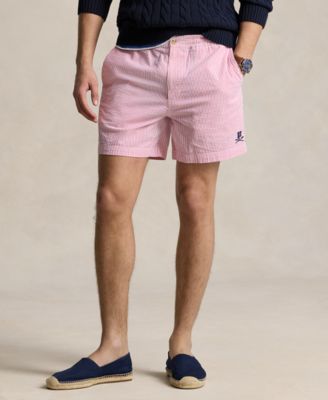 폴로 랄프로렌 Polo Ralph Lauren Mens 6-Inch Polo Prepster Seersucker Shorts,Pink Seersucker W/gthc P Emb